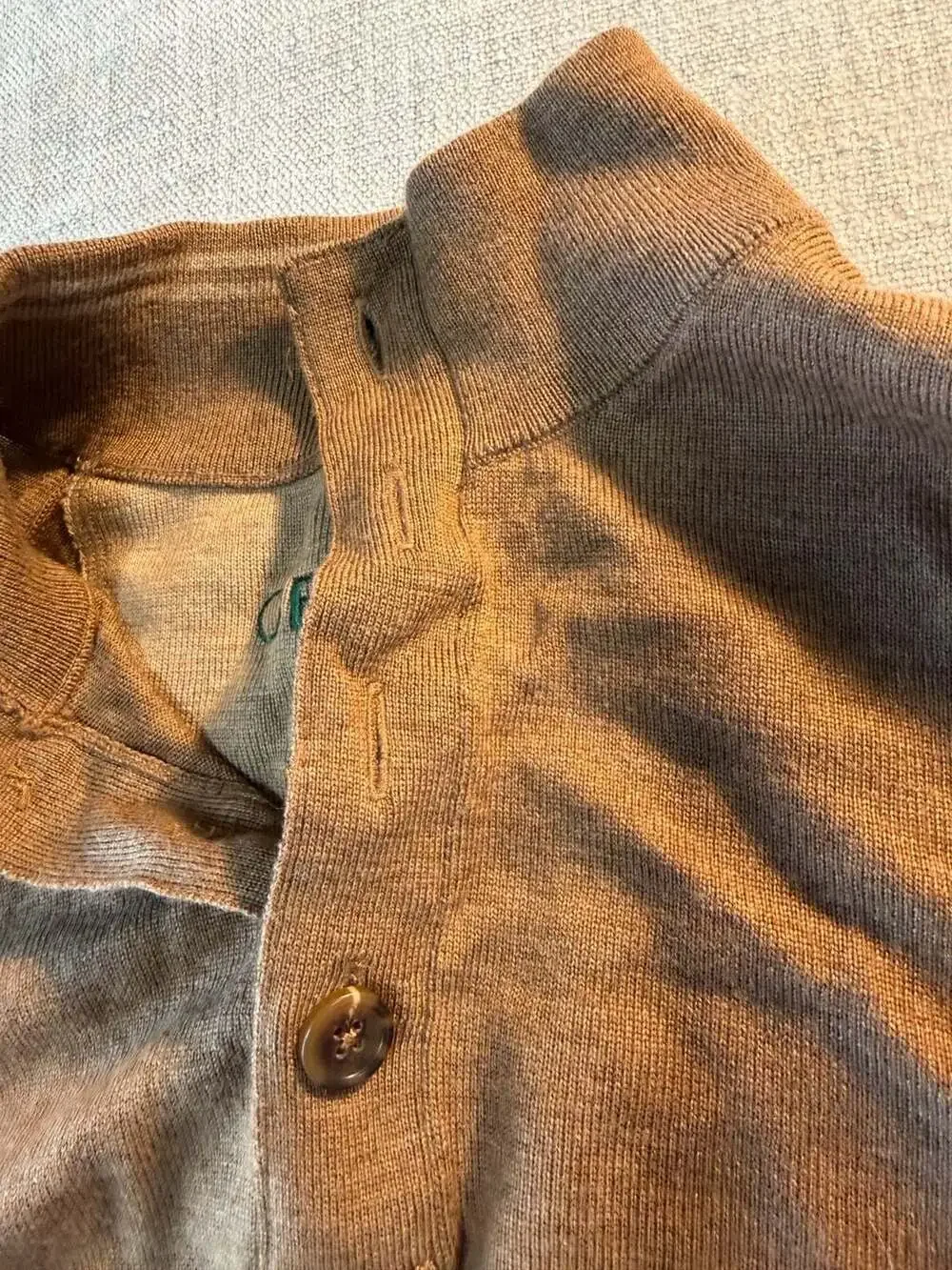 Orvis Men's Brown Button-Front Mock Neck Sweater Size Large